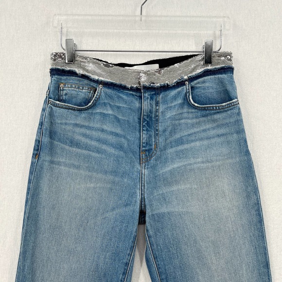 IRO Jeans Womens 28 Blue Silver Jones Sequin Embellished Mid Rise Slim Leg Denim - Picture 5 of 15